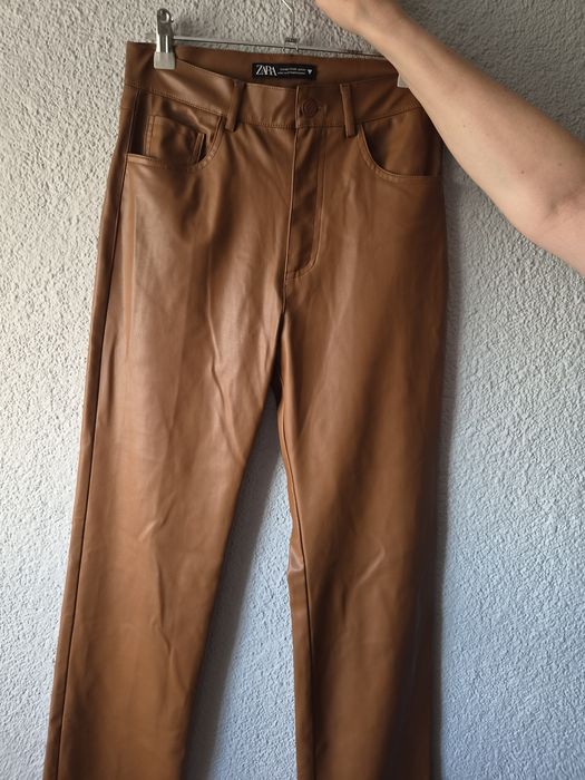 Spodnie skórzane brąz Zara 34 XS