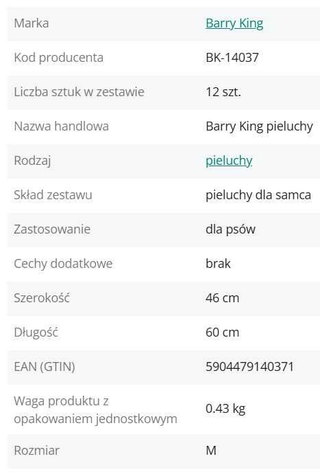 Pieluchy/pampersy dla psa BARRY KING rozm. M (46-60cm)