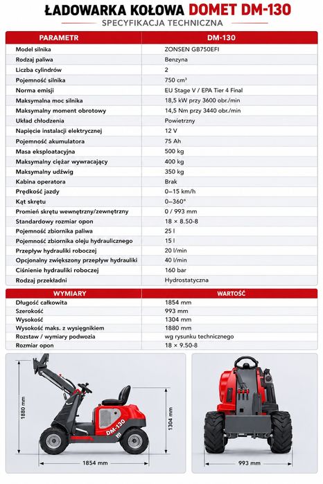 DOMET DM-130 mini ładowarka 350 kg | 18,5 kW | NOWA | gwarancja