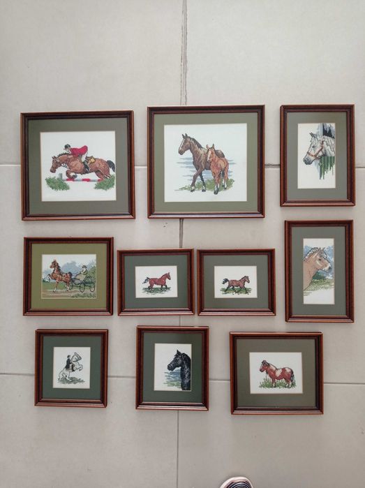 Quadros conjuntos de cavalos em ponto cruz