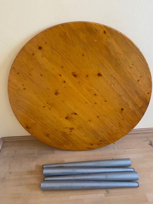 Stolik sosnowy 100 cm średnica nogi metalowe