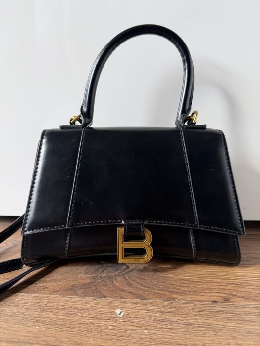 Balenciaga Hourglass Small czarna skórzana torebka Made in Italy