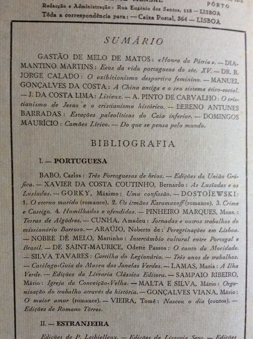 Brotéria. Revista contemporânea. de cultura, 1939. Ver sumário