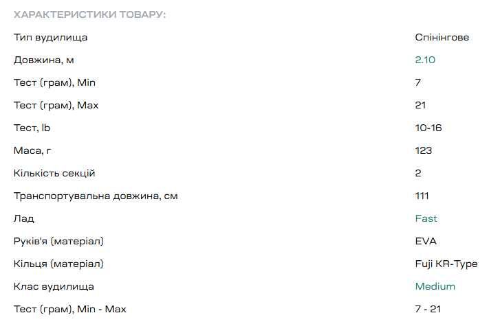 Спиннинг Favorite Varita VRT-702M 2.10m 7-21g