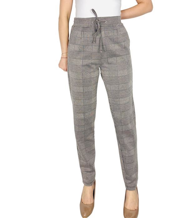 Spodnie w kratę z wiązaniem w pasie S 36