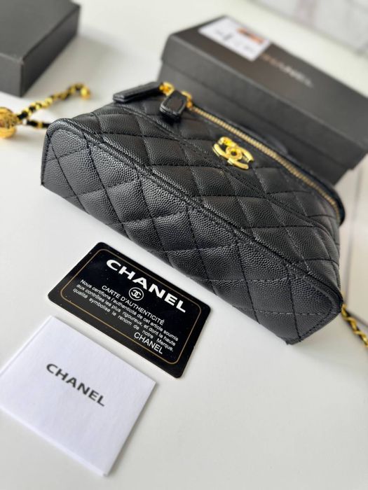 Сумка Chanel Vanity Long Black, шкіряна чорна жіноча сумка шанель, бочонок
