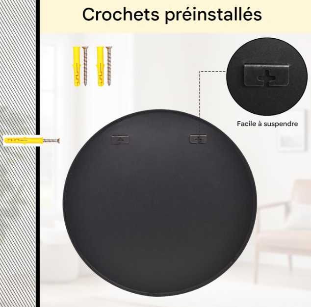 Lustro okrągłe 70 cm czarne metalowa rama ścienne Koonmi