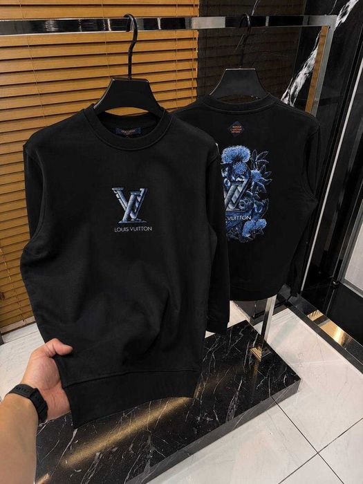 Чоловічий світшот Louis Vuitton / Луї Віттон зі 100% бавовни тринитки, принт спереду та ззаду, чорний, Туреччина