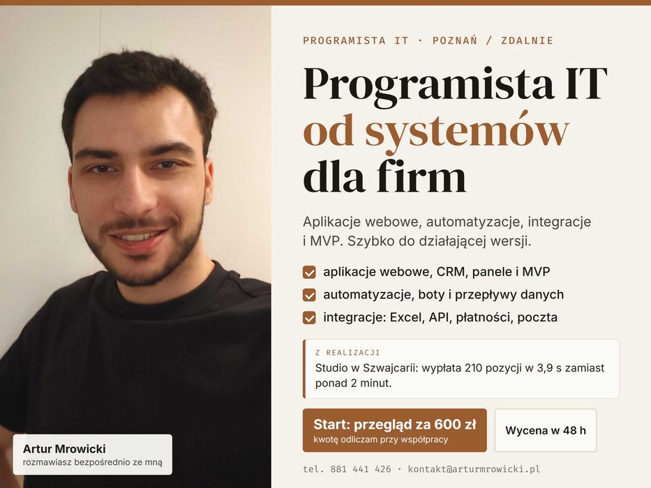 Programista IT dla firm – aplikacje webowe, automatyzacje, MVP, CRM, systemy, AI