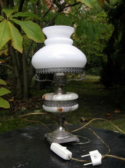 Lampa elektryczna srebro alabaster