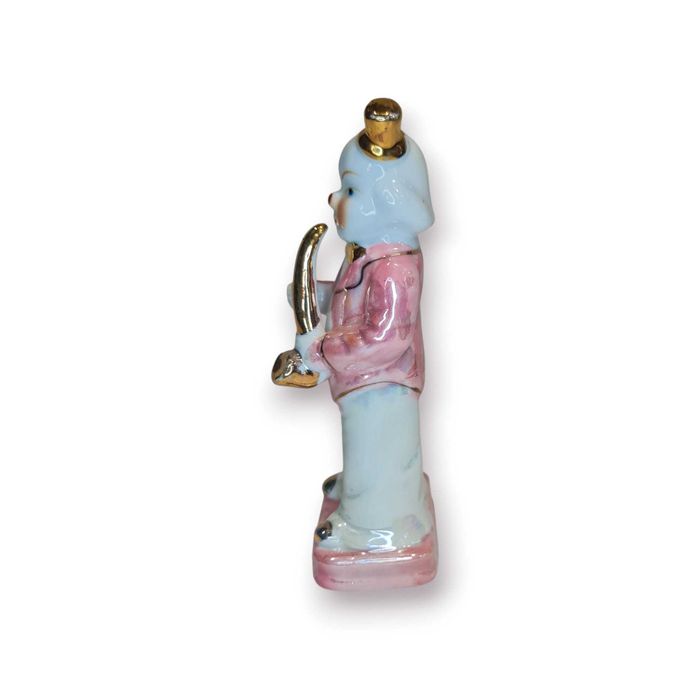 Estatueta Decorativa Palhaço Músico Porcelana – Pintada à Mão