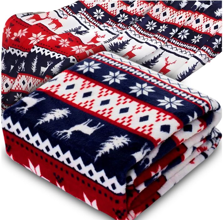 Koc Świąteczny Narzuta Łóżko Gruby Miękki Ciepły Dwuosobowy 200x220cm