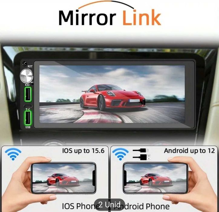 Rádio Carro Android Auto & Carplay + Câmara Traseira + Comando - NOVO