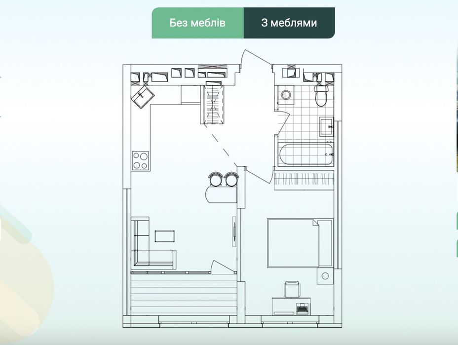 1-кімнатна квартира за адресою (площа 44 м²) - Atlanta.ua - фото 3