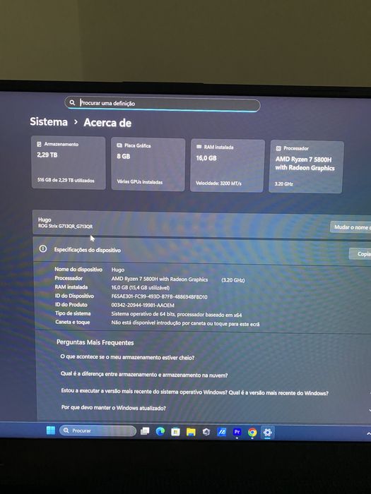 ASUS ROG Strix G17 G713QR Ryzen 7 16GB RAM 512GB SSD RTX3070 W11 PT