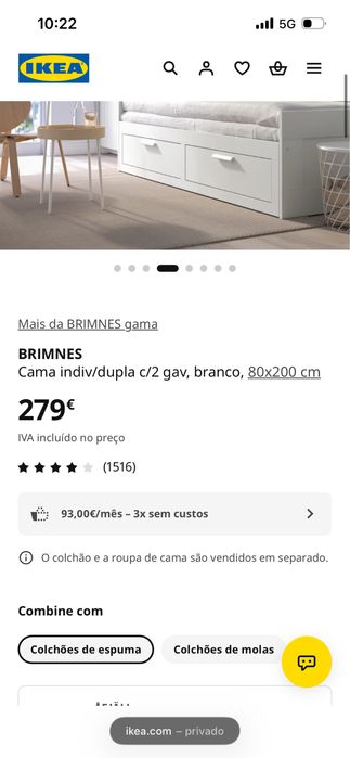 Cama IKEA BRIMNES individual/dupla + 2 gavetas + 2 colchões