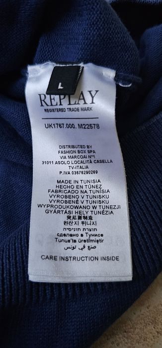 Replay sweter męski rozmiar L niebieski wymiary na zdjęciach