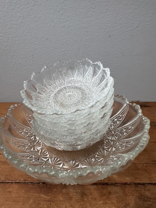 Conjunto Sobremesa Vintage Vidro Lapidado / Cristal (6 Peças)
