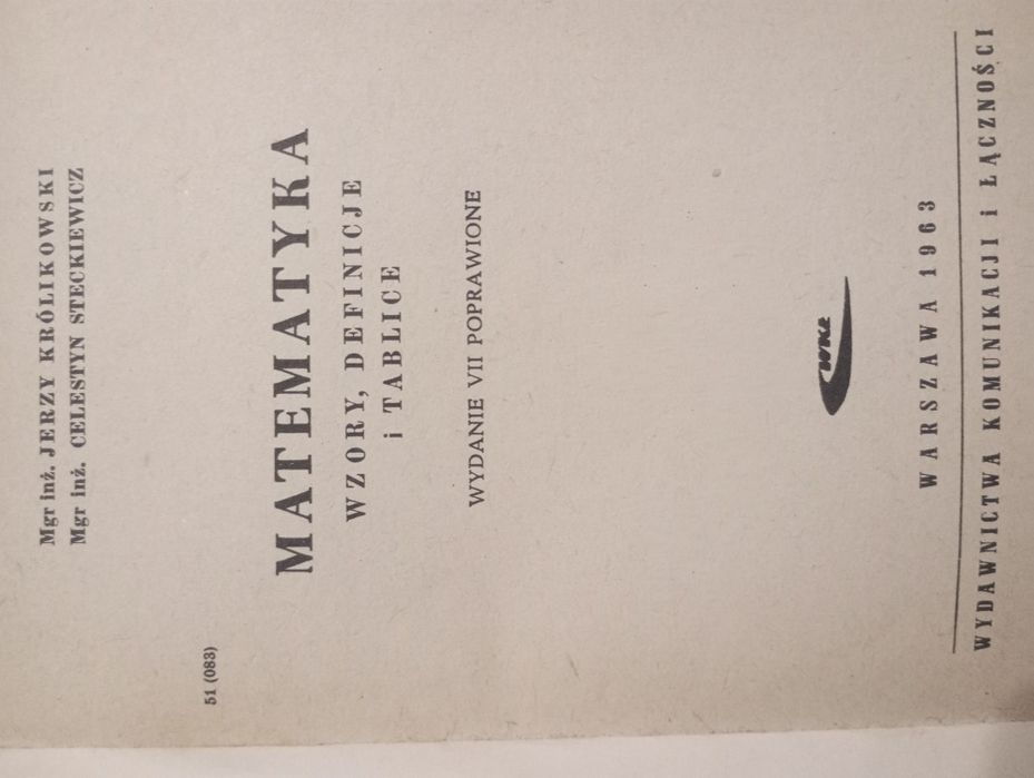 Matematyka wzory, definicje i tablice wydanie z 1963r
