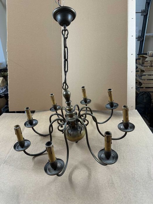 Lampa Żyrandol mosiężny retro 8 ramienny