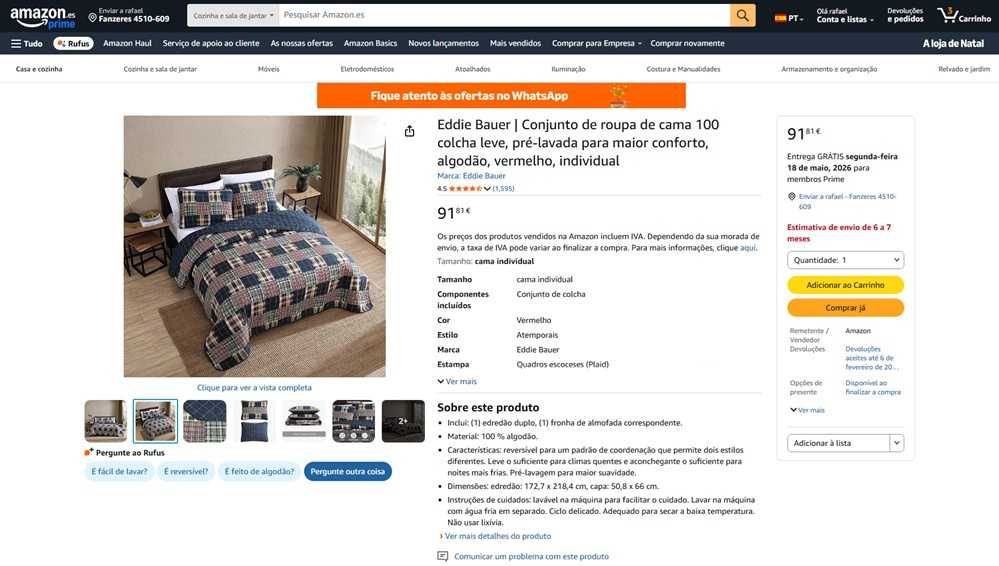 Eddie Bauer Conjunto edredão e 1 fronha