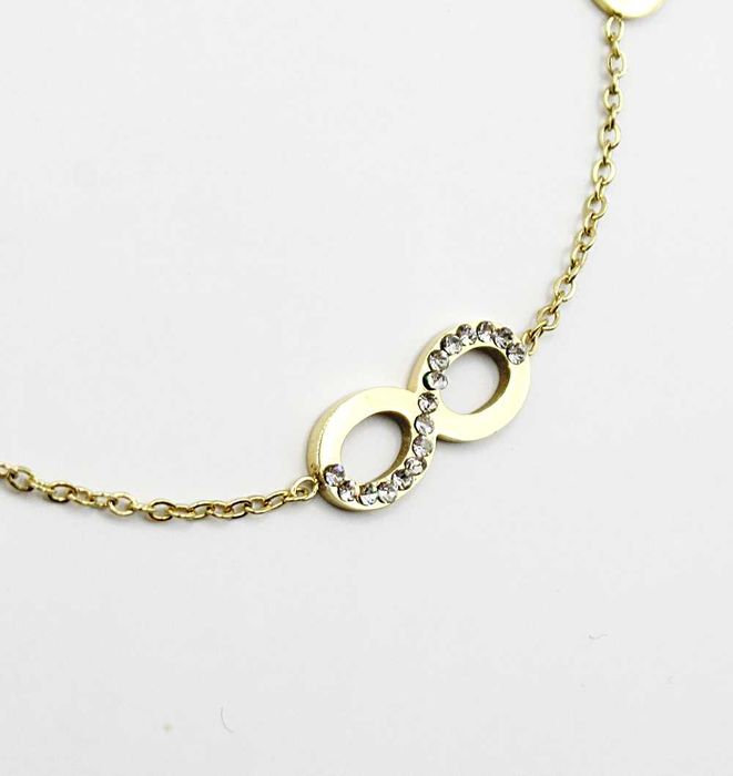 Damska bransoletka stal chirurgiczna złota nieskończoność serce B952