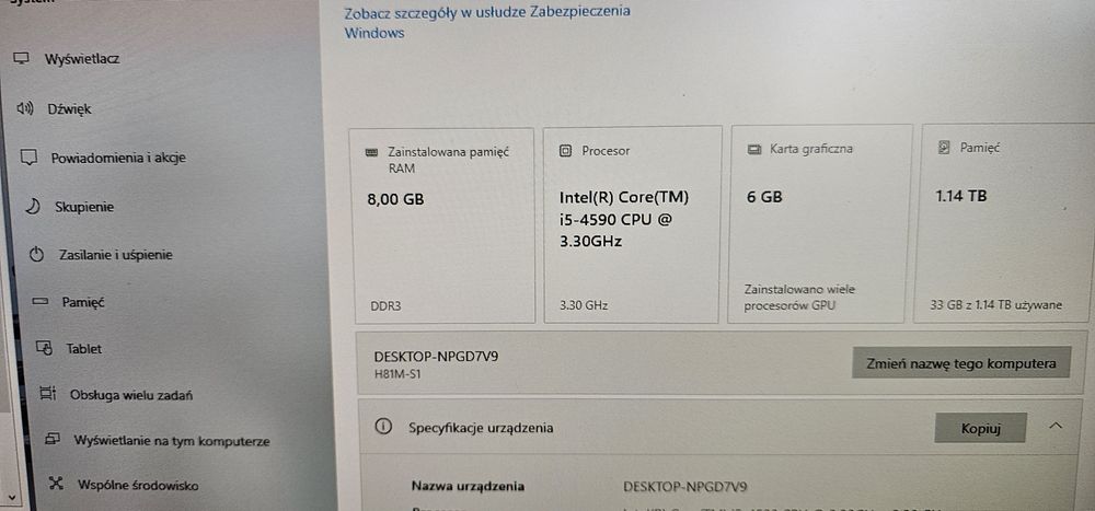 Komputer do Gier I5 8 GB GeForce GTX 1060 6GB SSD 250GB HDD 1TB 100%