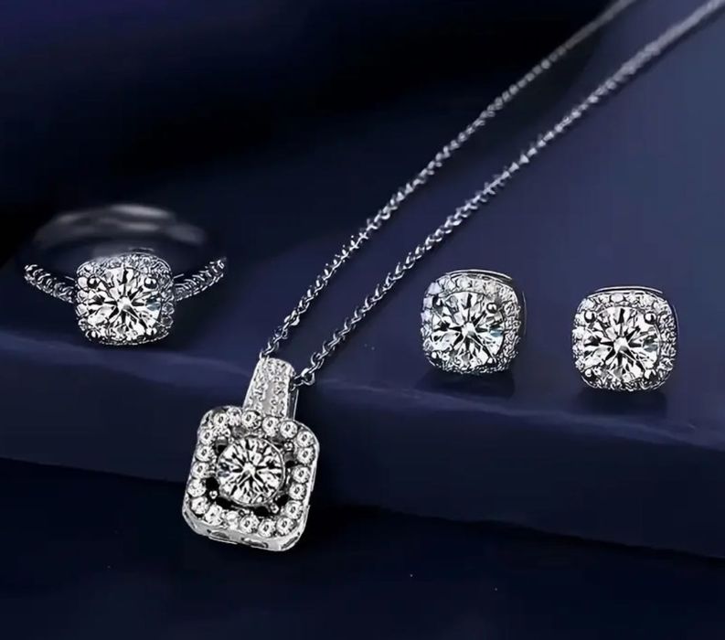 Colar + Brincos + Anel Prateado Novo