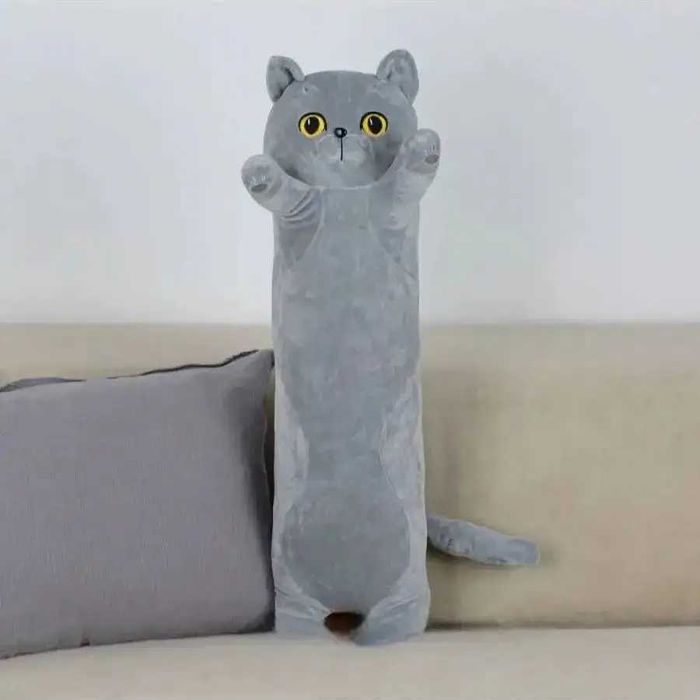 Кот батон серый 130 см, большая плюшевая игрушка обнимашка для детей