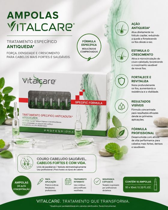 Ampolas Vitalcare Antiqueda – Tratamento Capilar Profissional (10 x 10 ml)