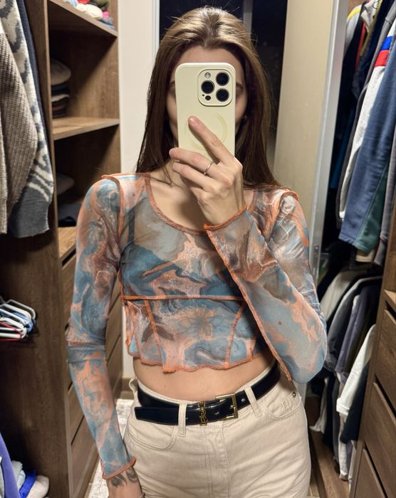 Кофтинка/блуза в  сітку  з цікавим принтом