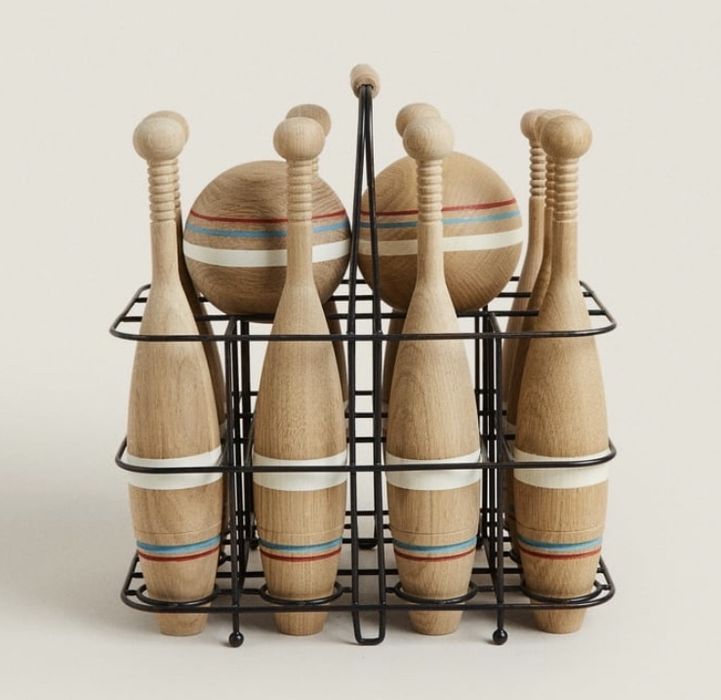 Conjunto de bowling de madeira novo