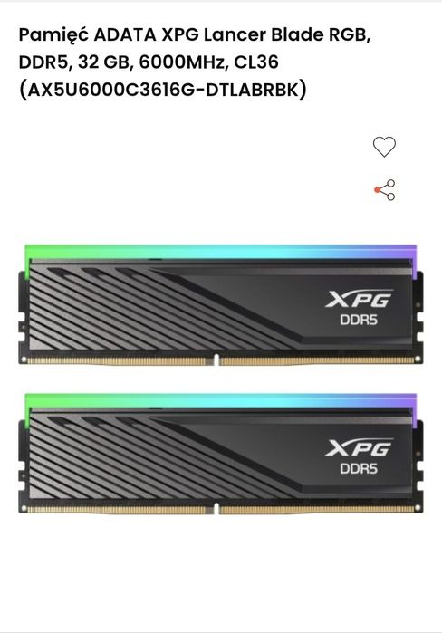 Pamięć ADATA XPG Lancer Blade RGB, DDR5, 32 GB, 6000MHz, cl36