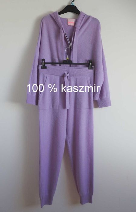 CRUSH. Kaszmirowy dres kaszmirowa bluza z kapturem i spodnie M L