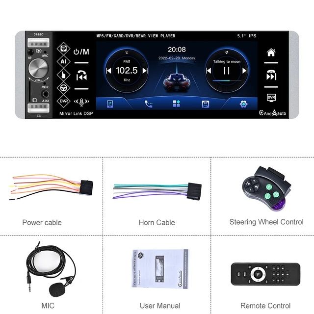 Rádio 1din 5.1 polegadas touch USB AUX Carplay e android Auto NOVO