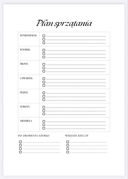Planer tygodniowy PDF + lista zakupów + sprzątanie