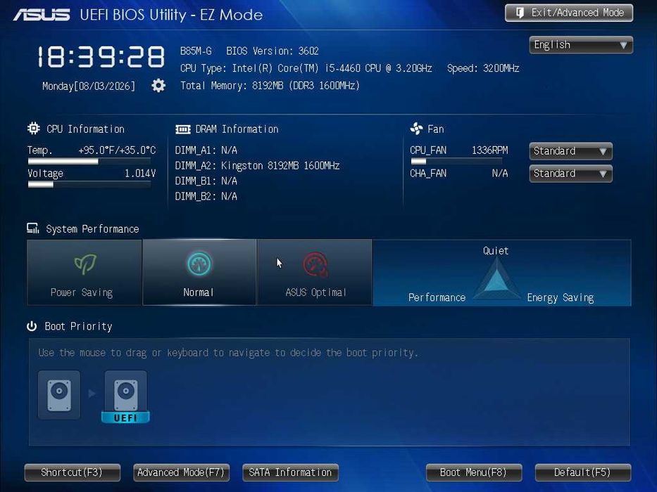 Komputer Intel i5-4460 Ram 8GB SSD 128GB + 256GB