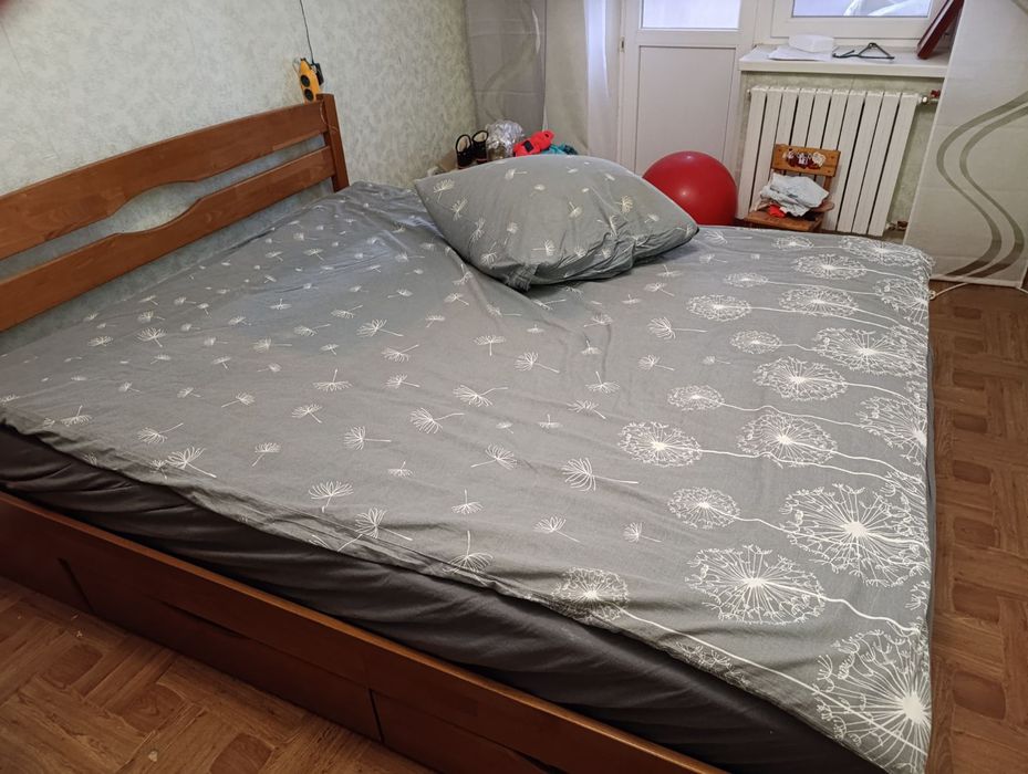 Ліжко дерев'яне з буку+ 4 ящики