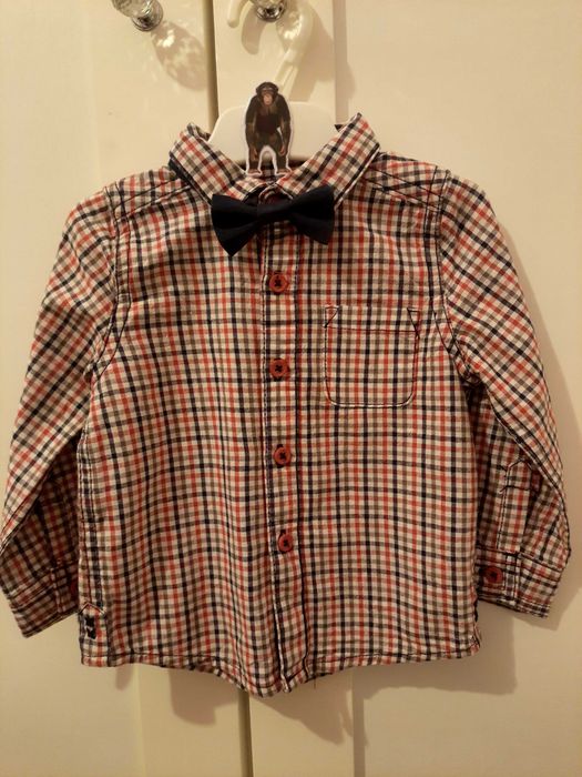 Elegancka koszula w kratkę z muszką rozm.74