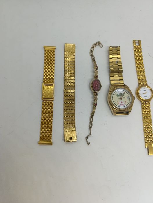 Советские позолоченные часы СССР с ремешком позолоченным браслетом Ау