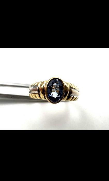 Pierścionek 18kt białe złoto i złoto akwamaryn brazylijski