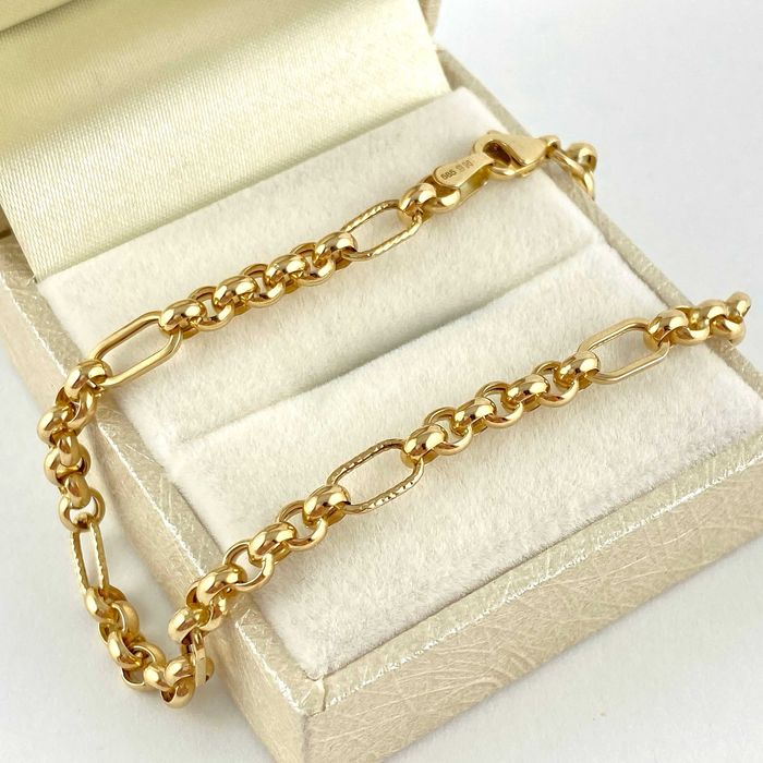 ZŁOTA bransoletka rolo i owalne ogniwa PRÓBA 585 (14K) długość 19cm