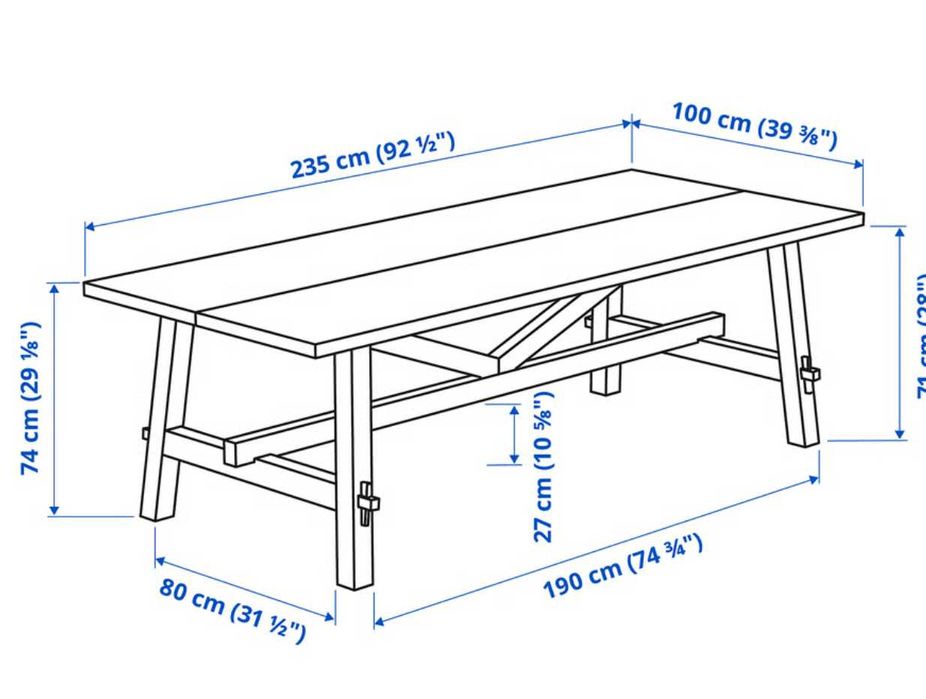 Mesa de refeição, acácia/preto, 235x100 cm - IKEA - SKOGSTA