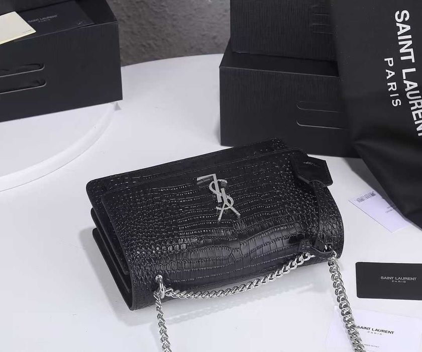 Łańcuszek z logo SAINT LAURENT z wytłoczonym wzorem krokodyla