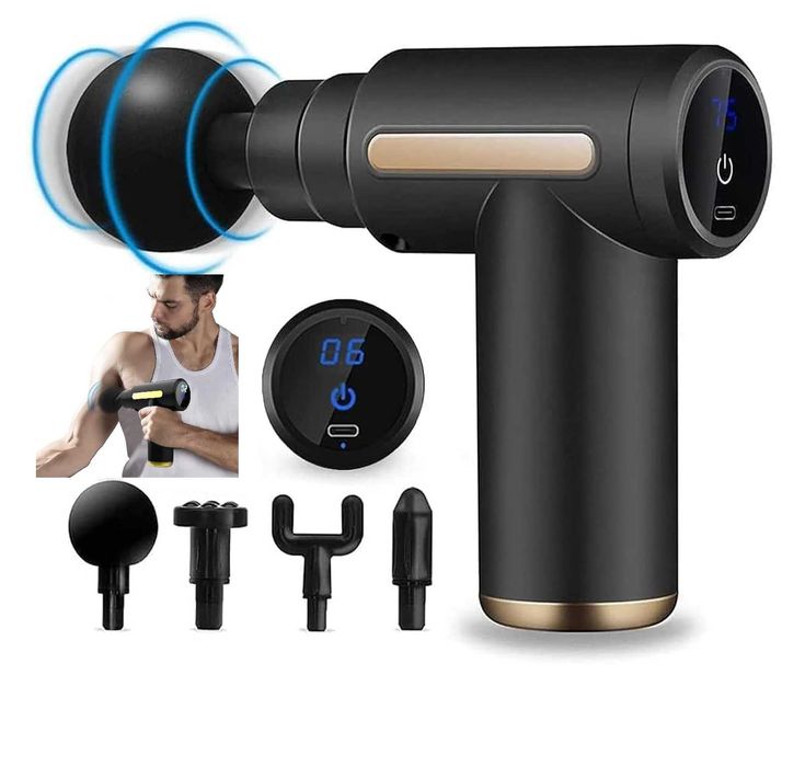 Mini Pistolet Masażu ciała stóp gun 6 Prędkości 4 Głowice USB-C Cichy