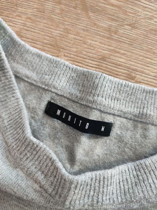 Mohito Sweter popielaty szary elegancki krótsze rękawy kokardy pagony