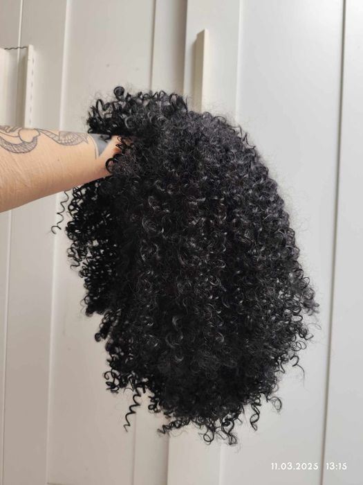 Peruka premium afro loki czarna gęsta objętość wig