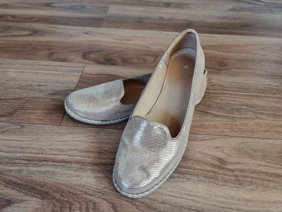 Stylowe skórzane espadryle złote wygodne wsuwane półbuty baleriny 39