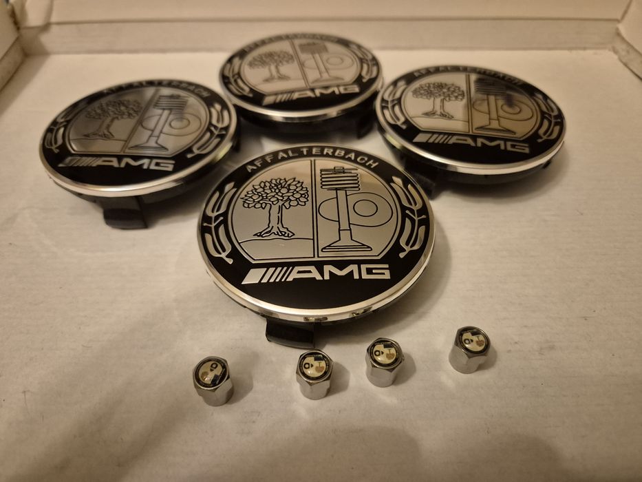 dekielki kapsle do Alu Felg Mercedes AMG Drzewko srebno czarne 75mm