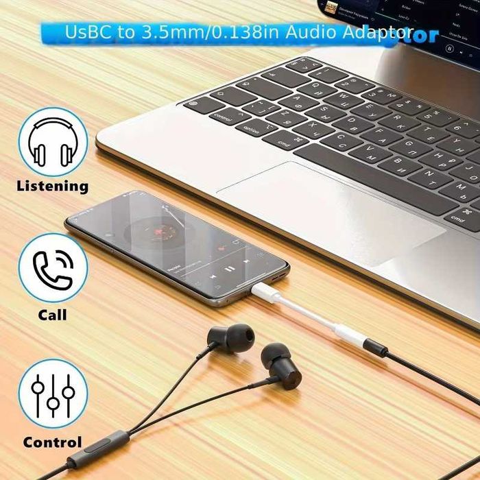 Conversor Tipo C para 3.5mm (Áudio/AUX) para telemóveis Android/iPhone64586498845825121